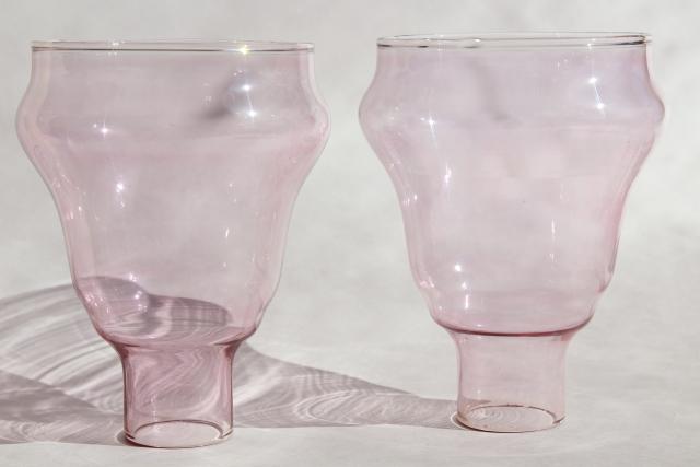 photo of vintage rose pink cranberry glass candle sconce shades, lamp chimney hurricanes pair #1