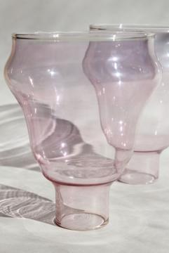 catalog photo of vintage rose pink cranberry glass candle sconce shades, lamp chimney hurricanes pair