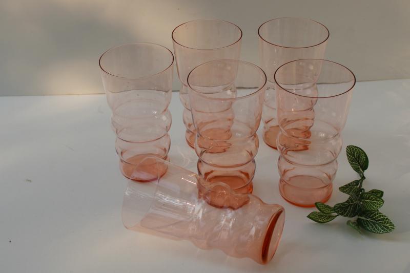 photo of vintage rose pink depression glass flat tumblers, Federal Lido optic pattern? #2