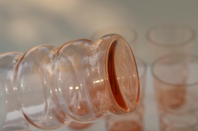 photo of vintage rose pink depression glass flat tumblers, Federal Lido optic pattern? #3