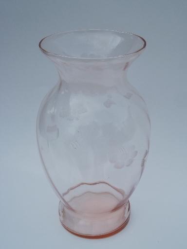 photo of vintage rose pink depression glass flower vase lot, old antique vases #2