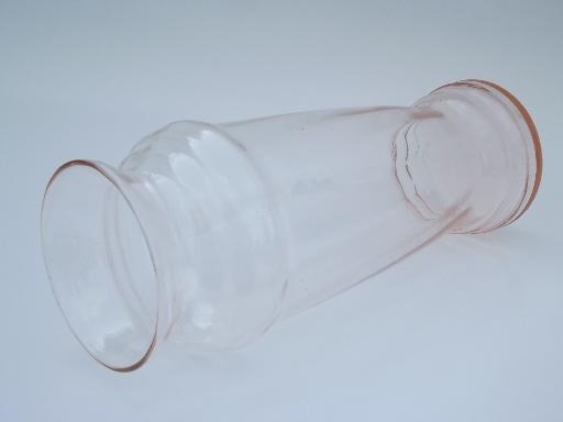 photo of vintage rose pink depression glass flower vase lot, old antique vases #5