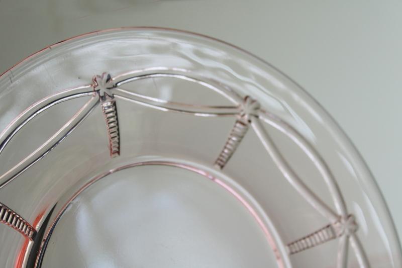 photo of vintage rose pink glass luncheon or salad plates, spoke and swag pattern elegant glass #2