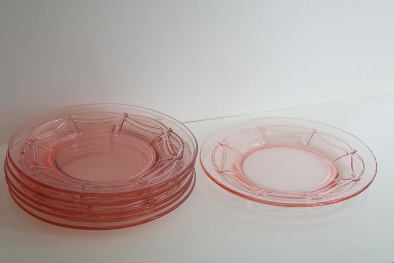 photo of vintage rose pink glass luncheon or salad plates, spoke and swag pattern elegant glass #5