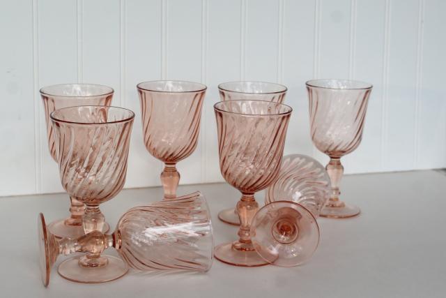 photo of vintage rose pink wine glasses, Rosaline French glassware Cristal D'Arques #1