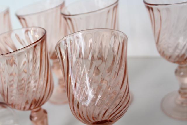 photo of vintage rose pink wine glasses, Rosaline French glassware Cristal D'Arques #2