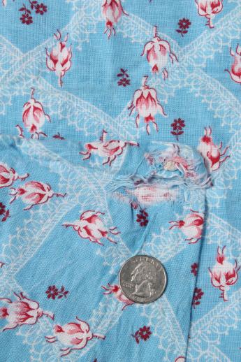 photo of vintage rose print cotton feedsack fabric, sewn sack w/ original chain stitching #3