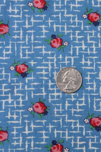 photo of vintage rose sprig print cotton feedsack fabric, sewn sack w/ original chain stitching #1