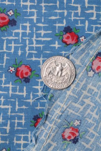 photo of vintage rose sprig print cotton feedsack fabric, sewn sack w/ original chain stitching #3