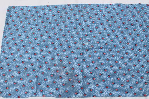 photo of vintage rose sprig print cotton feedsack fabric, sewn sack w/ original chain stitching #4