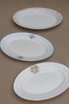 catalog photo of vintage roses china platters or serving trays, shabby mismatched antique rose floral dishes