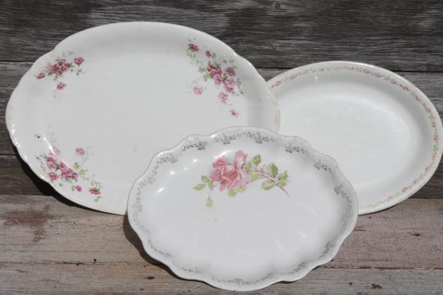 photo of vintage roses china platters or serving trays, shabby mismatched antique rose floral dishes #1