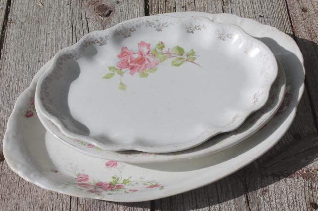 photo of vintage roses china platters or serving trays, shabby mismatched antique rose floral dishes #3