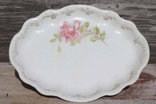 photo of vintage roses china platters or serving trays, shabby mismatched antique rose floral dishes #5