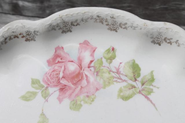 photo of vintage roses china platters or serving trays, shabby mismatched antique rose floral dishes #7