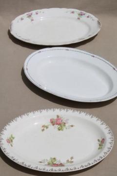 catalog photo of vintage roses china platters or serving trays, shabby mismatched antique rose floral dishes