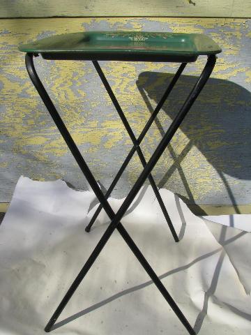 photo of vintage roses on green tole litho print metal folding TV tray tables #4