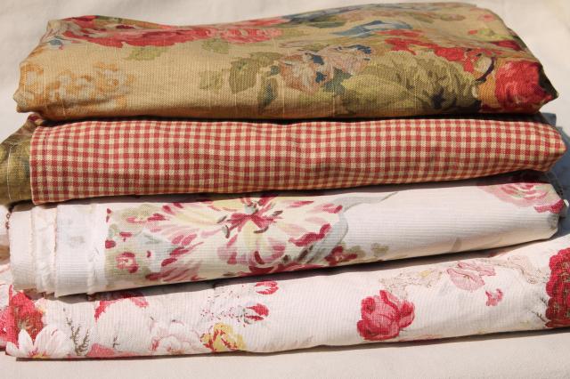 photo of vintage roses print curtains & fabric lot, Waverly Norfolk Rose shabby chic romantic florals #1