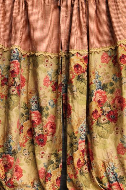 photo of vintage roses print curtains & fabric lot, Waverly Norfolk Rose shabby chic romantic florals #2