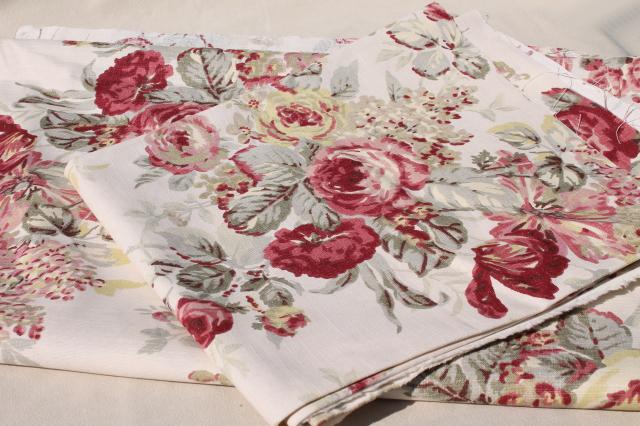 photo of vintage roses print curtains & fabric lot, Waverly Norfolk Rose shabby chic romantic florals #9