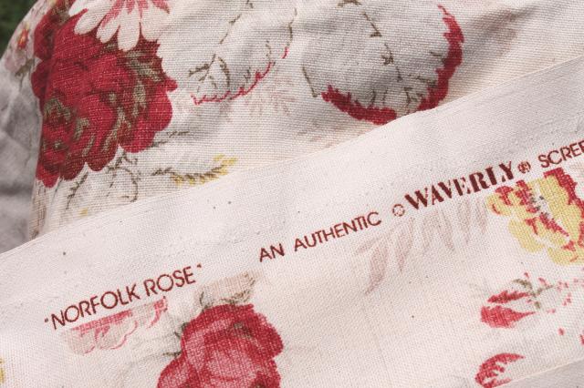 photo of vintage roses print curtains & fabric lot, Waverly Norfolk Rose shabby chic romantic florals #13