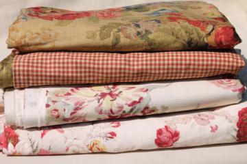 catalog photo of vintage roses print curtains & fabric lot, Waverly Norfolk Rose shabby chic romantic florals