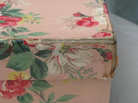 photo of vintage roses wallpaper print nesting storage boxes, shabby cottage chic #4