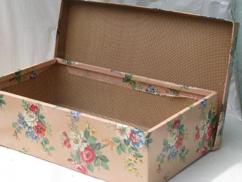 photo of vintage roses wallpaper print nesting storage boxes, shabby cottage chic #5