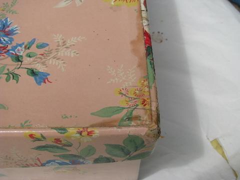 photo of vintage roses wallpaper print nesting storage boxes, shabby cottage chic #7