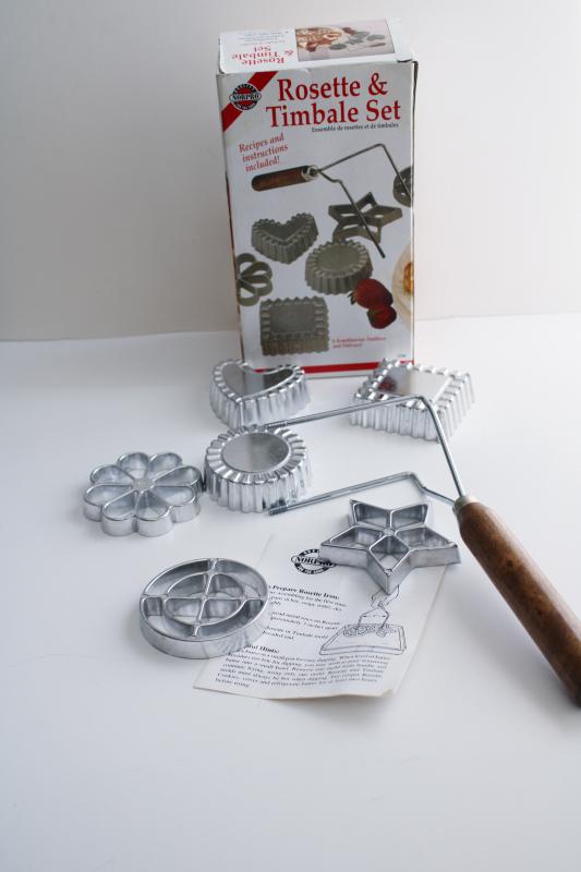 photo of vintage rosette iron w/ patty shell molds & cookie shapes, instructions & recipe #2