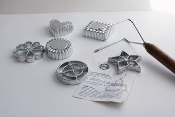 catalog photo of vintage rosette iron w/ patty shell molds & cookie shapes, instructions & recipe