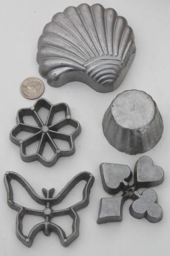 photo of vintage rosette iron timbale patty mold set, cups & patty shell seashells #2