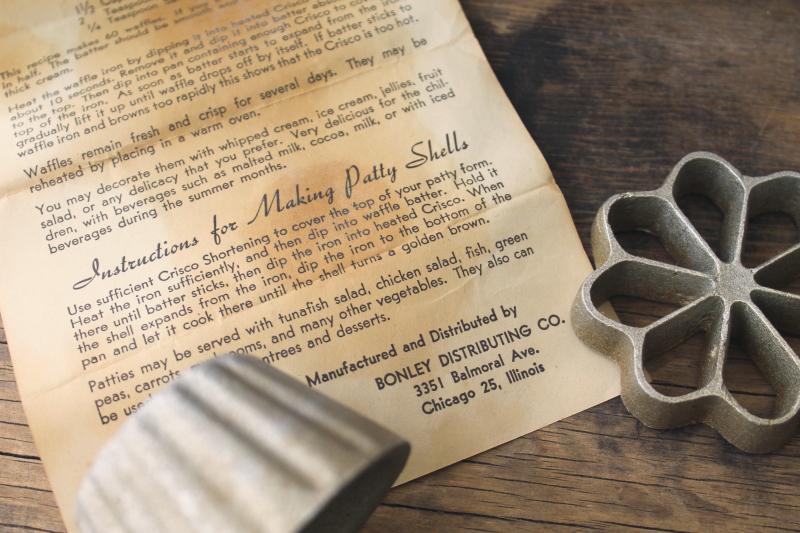 photo of vintage rosette waffle iron & patty shell mold w/ batter recipe for deep frying #2