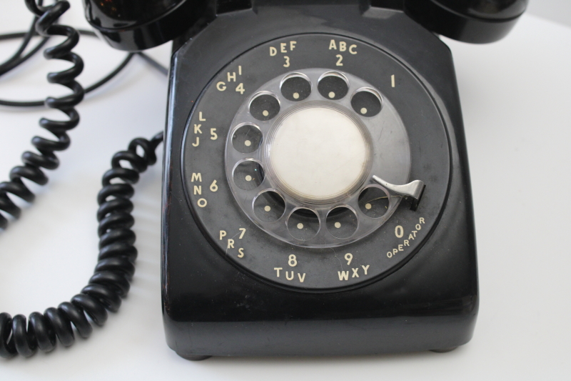 photo of vintage rotary dial phone, 1960s Western Electric telephone model GA 51859 classic black #2
