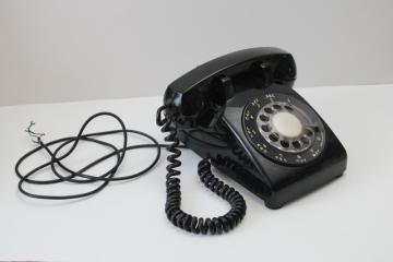 catalog photo of vintage rotary dial phone, 1960s Western Electric telephone model GA 51859 classic black 