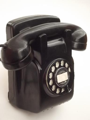 photo of vintage rotary dial phone, deco bakelite telephone with bell ringer #3