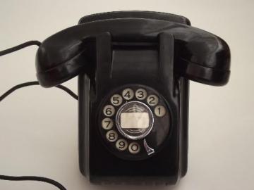 catalog photo of vintage rotary dial phone, deco bakelite telephone with bell ringer