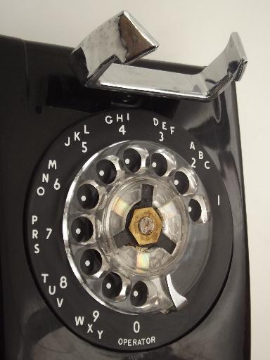 photo of vintage rotary dial phone, mid century Stromberg-Carlson wall phone with bell #8