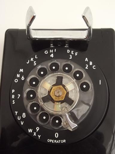 photo of vintage rotary dial phone, mid century Stromberg-Carlson wall phone with bell #9