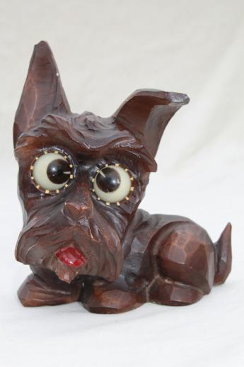 photo of vintage rotating eye clock, 1920s Oswald carved dog clock w/ rolling eyes #4