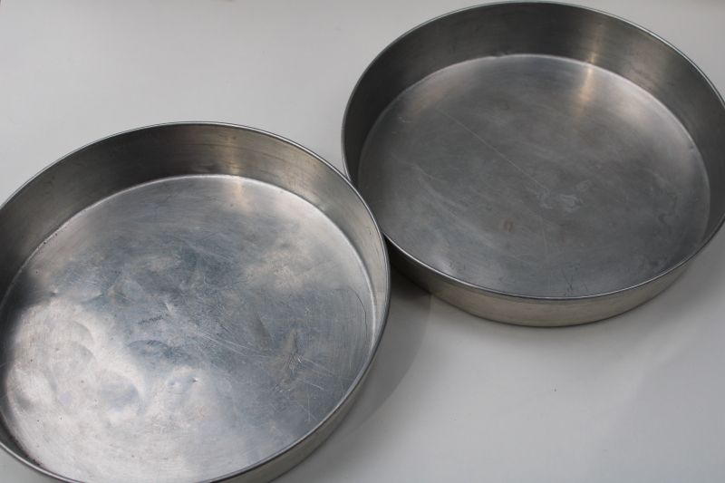 photo of vintage round aluminum cake baking pans, Swans Down flour advertising premium #3