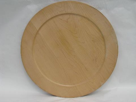 photo of vintage round chargers wood trays lot, Swedish birch, Yugoslavian pine #2