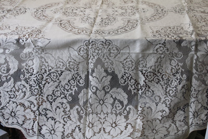 photo of vintage round lace tablecloth, ivory lace table cover French country cottage chic #1