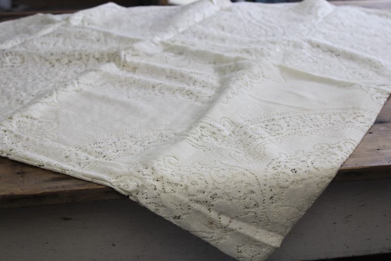 photo of vintage round lace tablecloth, ivory lace table cover French country cottage chic #2