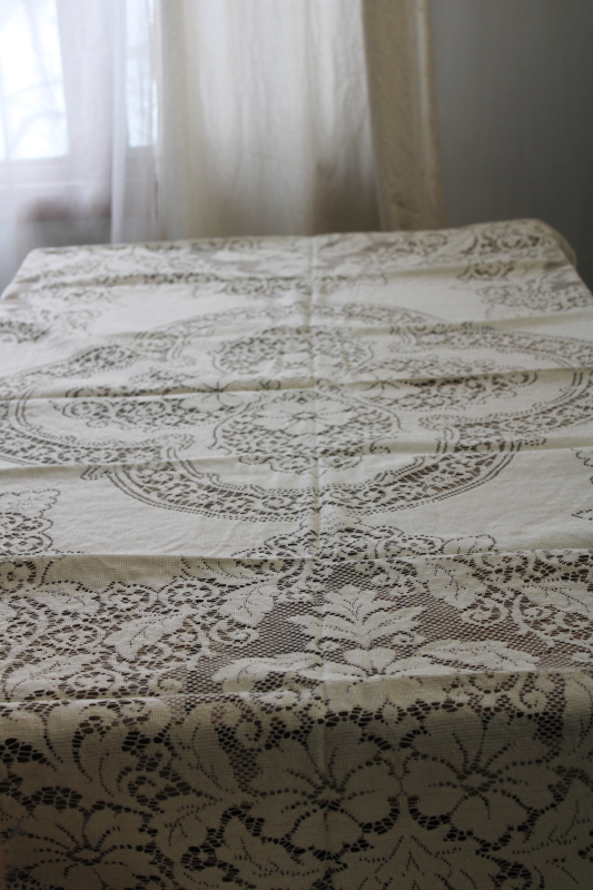 photo of vintage round lace tablecloth, ivory lace table cover French country cottage chic #6