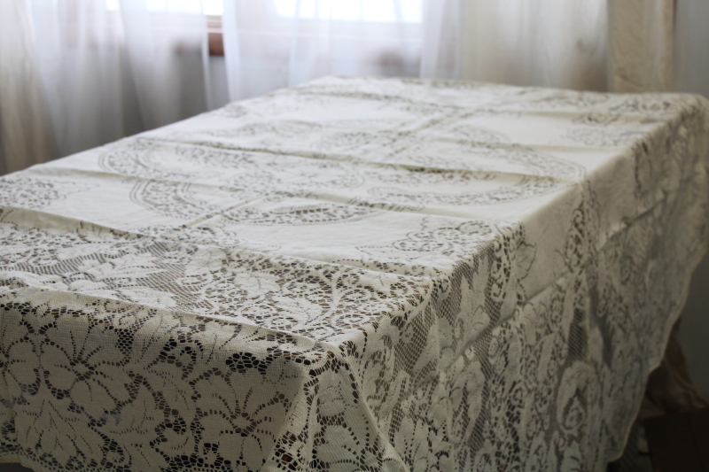 photo of vintage round lace tablecloth, ivory lace table cover French country cottage chic #7