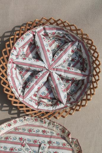 photo of vintage round wicker sewing basket lined in floral cotton chintz fabric #5