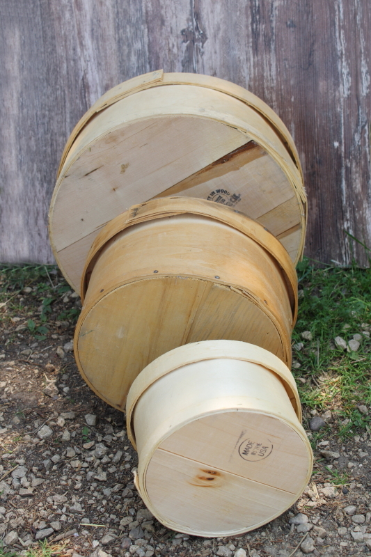 photo of vintage round wood cheese boxes, small medium large nesting stack primitive farm country decor #6