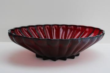 catalog photo of vintage royal ruby red Anchor Hocking glass, large oval bowl star scalloped Rachel pattern