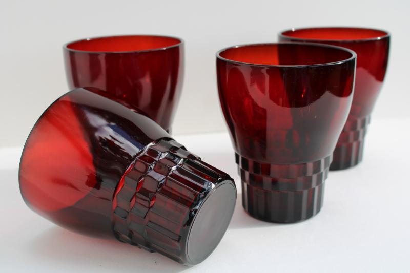 photo of vintage royal ruby red Windsor pattern flat tumblers, set of four drinking glasses #2